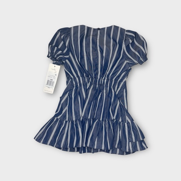 Habitual Striped Ruffled Mock Wrap Blue Dress - Picture 5 of 6